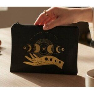 Moon Phase Canvas Zipper Pouch 9"x7" Gold Hand Design